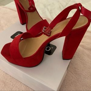 RED BLOCK HEELS